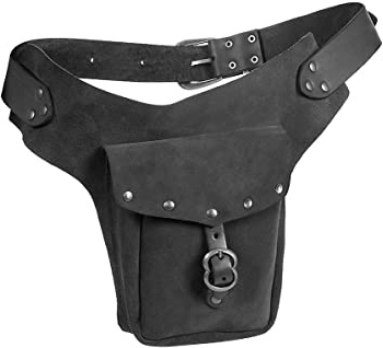 Andracor - Vintage Gürteltasche aus Echtleder - für Steampunk, LARP und Mittelalter - schwarz/schwarz