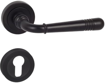 domino Türgriff Drückergarnitur PZ - Profilzylinder Set Rund-Rosette Türklinke für Zimmertür, Bürotür, Kellertür & Innentür Türbeschläge aus Znal schwarz Türdrückergarnitur LOFT-R BLACK