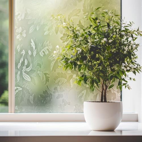 Selbstklebende transparente Folie BLÄTTE [122x200 cm]| Fensterfolie - Dekofolie Privatsphäre | Milchglasfolie Blickdicht Sichtschutzfolie für Zuhause und Büro