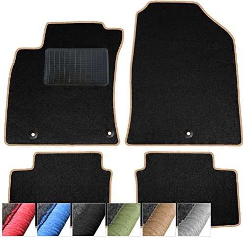 moto-MOLTICO Fußmatten Auto - Velours Autoteppiche passend für Kia Sportage IV FL (2018-2021) - 4-teiliges Set - Schwarze Automatten mit Beigen Ziernähten