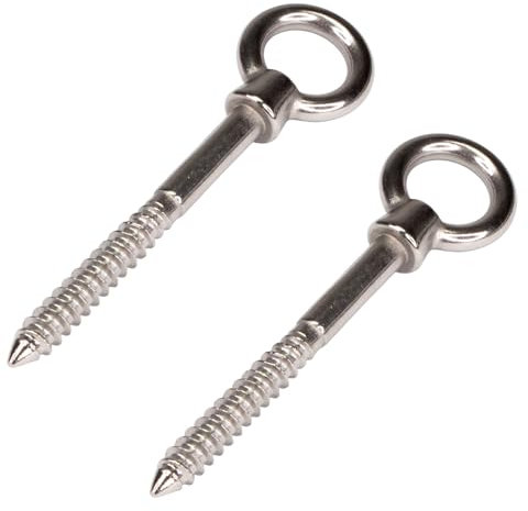 PRIOstahl Augbolzen mit Holzgewinde Augschraube Ösenschraube Ringmutter Ringschraube Bolzen - Größe: 8 x 80 mm 2 Stück zur Befestigung für Holz Mauerwerk Drahtseil Rostfrei aus Edelstahl V4A