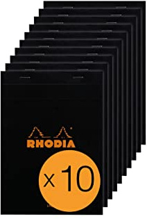 Rhodia 166009C 10 Notizblöcke N.16 A5 80 Blatt liniert mit Rand Schwarz