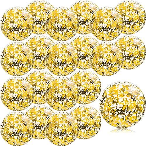 Zhanmai 20 Pieces 8 Inch Mini Glitter Beach Balls Bulk Clear Inflatable Pool Beach Ball for Summer Party Favors for Pool and Decorations(Gold)