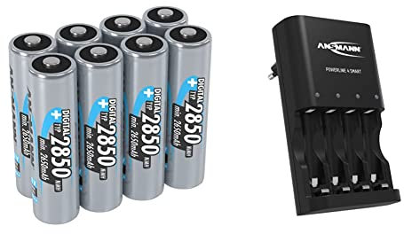 ANSMANN 8X NiMH Akkus AA Mignon 2850 mAh Digital im 8er Spar-Bundle/Schnellladefähige & Akkuladegerät mit Repair Modus für 4X NiMH AA/AAA Akkus & wiederaufladbare Batterien