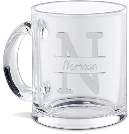 Print Royal Personalisierte Glastasse graviert mit Ihrem Anfangsbuchstaben N und Namen - Namenstasse graviert, Geschenkidee, Geburtstagsgeschenk | Lasergravur, Runde Schrift, 300ml