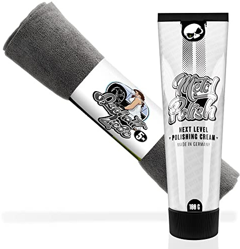 Nuke Guys METAL POLISH - Metallpolitur - 100 Gramm - für alle metallischen Oberflächen - Intensive Reinigung & Schutz + Nuke Guys Asphaltliebe 5er Pack Mikrofasertücher