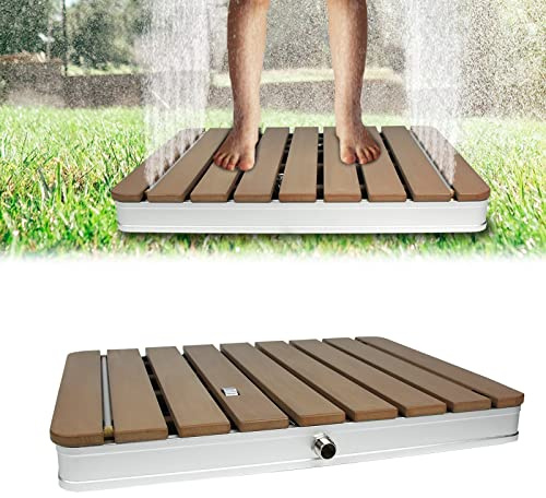 UISEBRT Doccia da giardino esterna in WPC e alluminio – Mobile pavimento doccia solare doccia da campeggio – altezza fontana regolabile fino a 4 m – per piscina giardino terrazza (rettangolare
