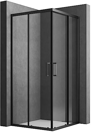Duschkabine 75x90x185cm Eckeinstieg, Duschkabine schwarz Duschabtrennung Doppel Schiebetür 6mm ESG Sicherheitsglas Duschtür Höhe 185cm