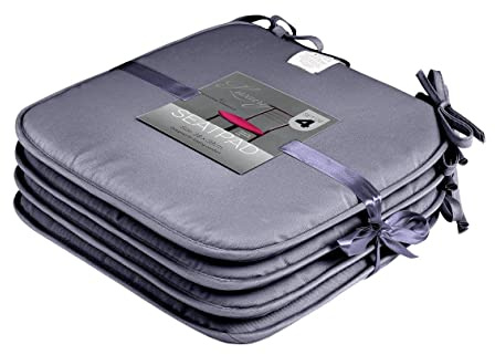 LIZZIE JACOBS Memory Foam Seat Cushions With Ties, Luxurious Super Soft Cushions for Indoor Outdoor Garden Patio Dining Kitchen and Office Chairs (4 pieces, Charcoal)