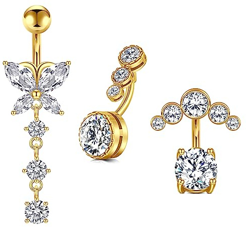 Briana Williams Percing au Nombril Court 6mm Barre Courbé Acier Chirurgical 14G Piercing Ventre Banana Zircone