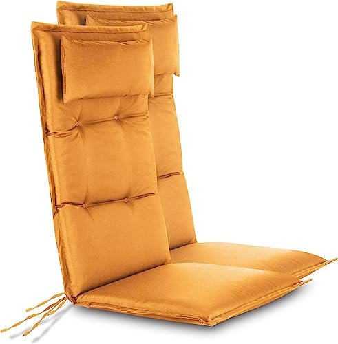 normani 2er-Set Stuhlauflagen Hochlehner mit Kissen - Sitzpolster Gartenstuhlauflagen f r Drau en und Drinnen aus pflegeleichtem und wasserdichtem Outdoor Material 120x50 cm Made in EU Farbe Orange