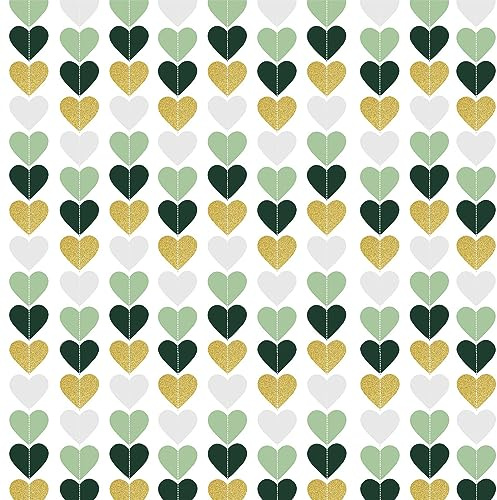 10 Stück Herz-Papier-Latte-Dekorationen, hängende Deko-Girlanden, Party-Dekorationen, grün-goldene Vintage-Dekoration für Hochzeit, Jahrestag, Valentinstag, Geburtstag (2 m)