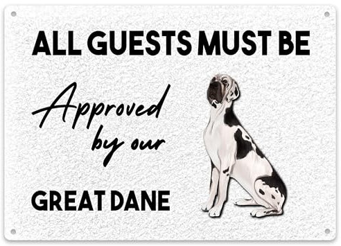Purple Print House Personalised Approved By Our Great Dane Dog Metal Sign Welcome Plaque Kitchen Indoor, Large, White