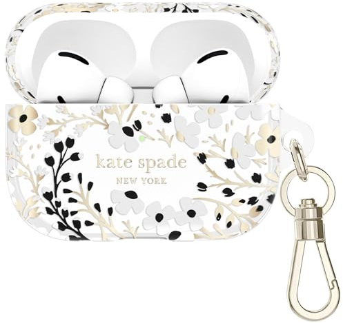 kate spade new york AirPods Pro Protective Case with Keychain Ring - Multi Floral Black and White, Compatible with AirPods Pro 2nd / 1st Generation