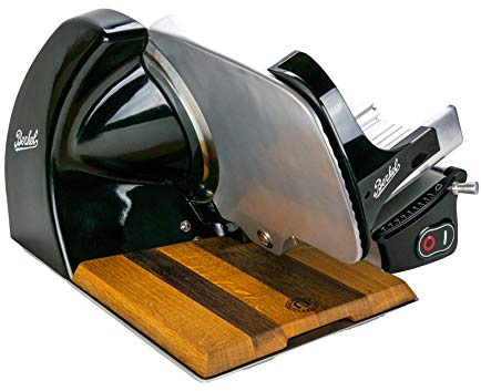 Berkel Aufschnittmaschine Home Line 250 in schwarz - Premium Schneidemaschine inkl. passgenauem handgefertigtem Einlegebrett aus Fassholz - Sonderangebot