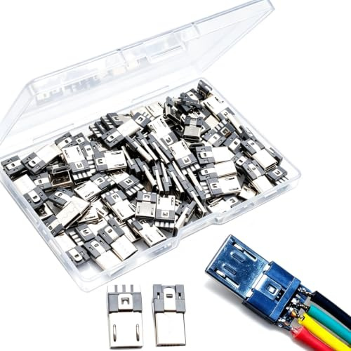 VISSQH 100pcs Mini Connecteurs USB Type B à Souder 5 Broches, Ports de Charge, pour Bricolage et Alimentation