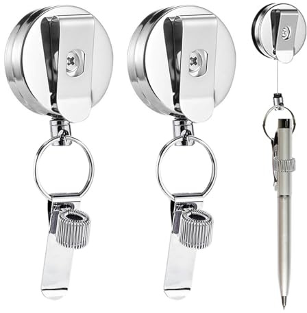 2 Pack Portamatite Retrattile,Porta Penna,Porta Matite,Anello a Molla Regolabile,Ideale per Pennarelli e Matite da Carpentiere,Cavo Spesso,Bobina Retrattile e Clip da Cintura in Etallo Stretto.