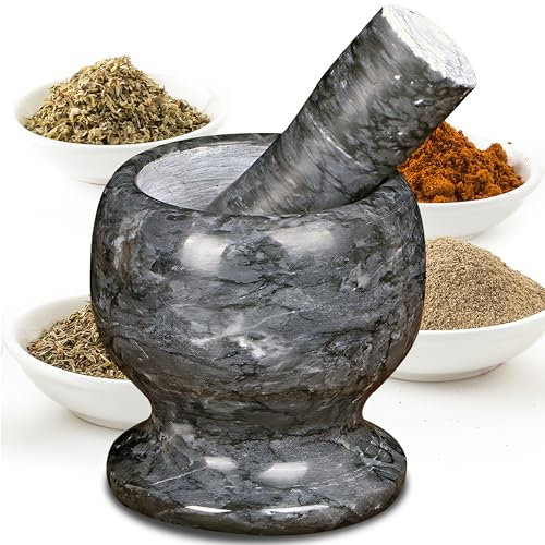 Retoo Granatwerfer Mörser Marmor mit Stößel Robust Langlebig Gewürze Kräuter Polierter Steinmörser Effektives Einfaches Mörsern Größe 10,7 10,7cm, Farbe Grau