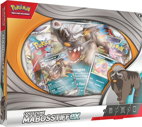 Colección Mabosstiff-ex del GCC Pokémon (Dos Cartas promocionales holográficas, una Tarjeta holográfica Gigante y Cuatro Sobres de expansión), edición en Italiano