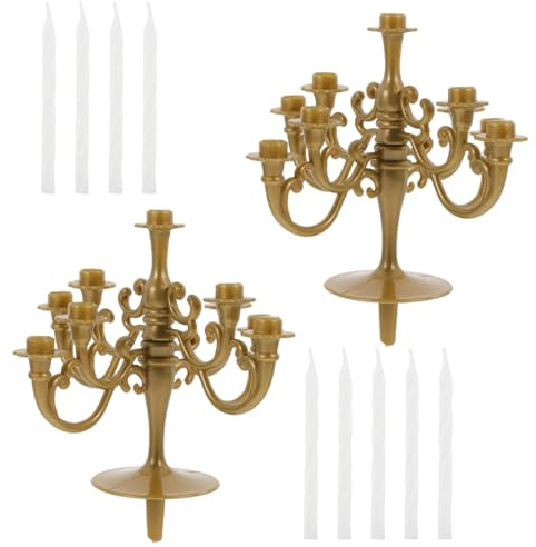 Ciieeo Candlestick Cake Topper Set Mini Candelabra Cake Decoration Reusable Picks and Party Food Picks for Wedding Birthday Festival Dessert Display 2 pcs