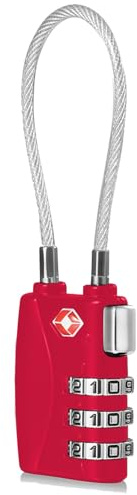 CFMOUR Cadenas à bagages – Cadenas à combinaison à 3 chiffres approuvé par la TSA avec câble flexible, cadenas à combinaison de sécurité pour valises, valises, sacs, cadenas à code – Rouge (lot de 1)