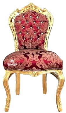 Accent Chair Red Floral French Baroque Rococo Style Dining Chair Nostalgic Antique Look Chair in Gold Finish
