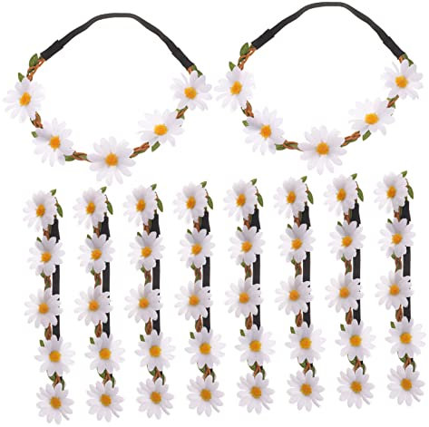 PAMINGONO Blumenkrone Gänseblümchen Stirnband Verstellbar Damen Haar Kranz Party Hochzeits Kopfschmuck Mit 5 Kunstblumen Weiß Leicht