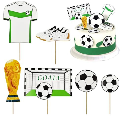 30 stycken tårtdekoration fotboll, tårtdekoration fotboll inte ätbar fotboll dekoration födelsedag för pojkar, flickor och sport temafest, tårta topper födelsedagstillbehör med träpinne
