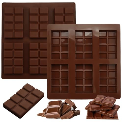2 Pezzi Stampo per Cioccolato in Silicone per 6 Tavolette, Antiaderenti Stampo Cioccolato in Silicone, Stampi in Silicone per Cioccolato, Senza BPA, per Cioccolato Fondente, Caramelle, Praline