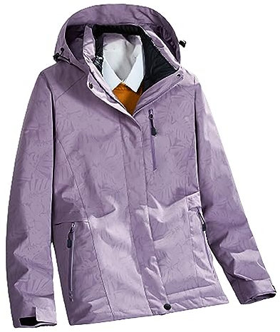 Wasserdichte Kapuzenjacke für Damen, mit Taschen, leichte Outdoor-Softshelljacke, atmungsaktiv, bedruckter Regenmantel für Frühling, Herbst, stilvoller Wandermantel, lässige winddichte Jacke, violett,