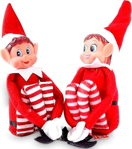 Quebec Naughty Elf Set - Boy & Girl Elf Figures, Santa's Little Helper Inspired, Soft Body, Vinyl Faces, Festive Family Fun, 12 Inch - Couple