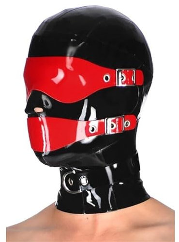 SJSHOPS Handgefertigte Sexy Bondage Maske Augenmaske Latex Maske BDSM Sklave Fetisch Maske Vollmaske mit Abnehmbarer Augenmuschel und Knebel für Halloween Cosplay Maskerade Dunkelspiel Erotik,S