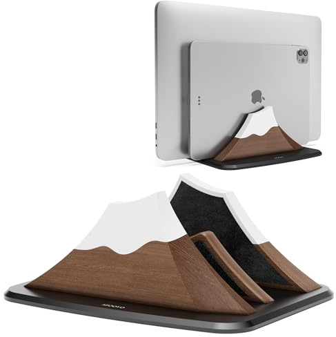 AFOOYO Vertical Dual Laptop Stand - Snow Peak-Shaped Walnut Adjustable Laptop Holder,2 Slots Desktop Dock Compatible with All MacBook, Surface,Chromebook,Dell & More(Walnut)