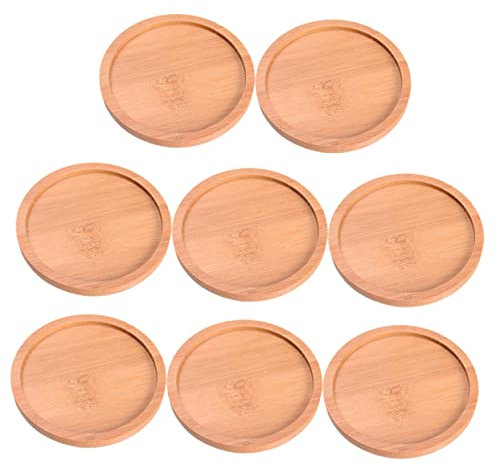 YARNOW Plateau en Bambou Anti-Fuite pour Soucoupes Rondes De Pots De Fleurs Et Plantes Succulentes, Lot De 8, Diamètre 7,5 Cm Extérieur, 6,5 Cm Intérieur, Balcon Et Rebord De Fenêtre