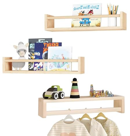Buithafu Estantería Infantil Juego de 3 Piezas Estantería Flotante de Pared para organizar Libros y Juguetes, Estante Expositor Colgante para Dormitorio, salón y habitación Infantil