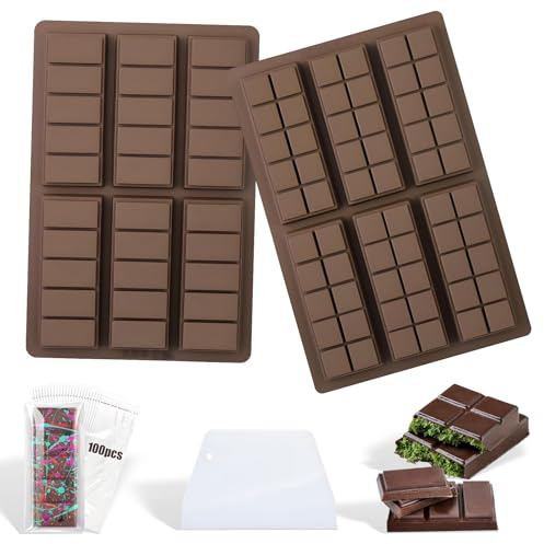 Kizaten 2 Pezzi Stampo Per Tavoletta di Cioccolato Profondo,Per 6 Tavolette di Cioccolato Fai-da-te,Senza BPA,Antiaderente Per la Preparazione di Cioccolato,Stampi per Caramelle Fatti a Mano