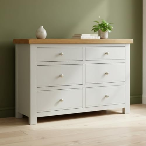 GROFurniture Painted Chest of Drawers Bedroom Cashmere Grey 6 Drawer Storage Chest for Bedroom Solid Wood Ready Assembled Elegant Bedroom Furniture