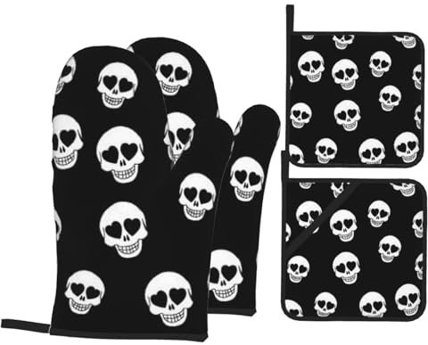 Ensemble de gants de cuisine et maniques - Résistant à la chaleur - Surface antidérapante - Pour la cuisine, la cuisson, le grill, le barbecue