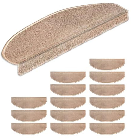 Relaxdays Alfombras Escaleras, Set 15, Alfombrillas Escalones, Circular, Antideslizantes, 65x24 cm, Autoadhesivas, Beige