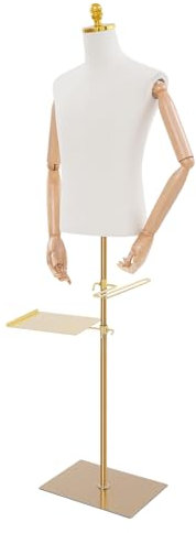 SABUIDDS Schneiderpuppe Mann Schaufensterpuppe Männlich mit Hosenständer und Schuhständer Kleiderpuppe Mannequin für Bekleidungsgeschäfte Schneidereien & Messestände, Höhe: 70-130cm, Gold Basis