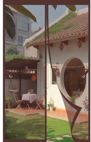 Magnet Fliegengitter Balkontür 85 x 210 cm Durchgehende Klettverschlüsse Insektenschutz Vorhang Tür Ist Ideal für Die Balkontür, Kellertür Und Terrassentür, Braun