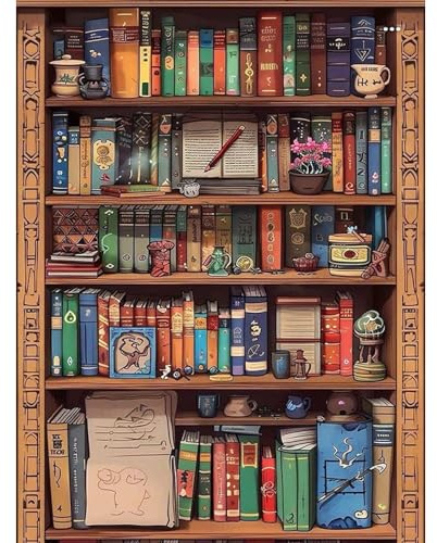 HEIBAGO 5D Diamond Painting Bücherregal, Buch Full Drill Diamant Painting Sets Für Erwachsene Anfänger, DIY Cross Embroidery Diamant Kunst Diamond Art Bilder Für Home Wand Dekor 30 * 40cm