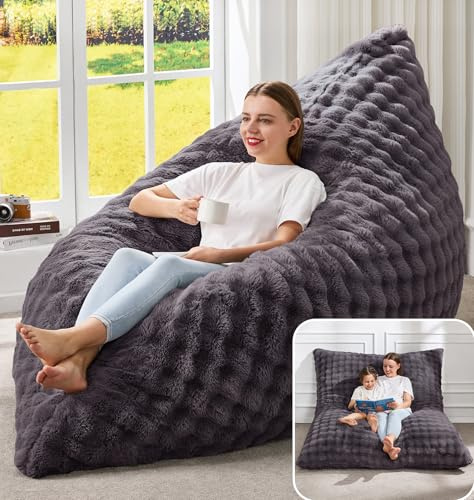 Hobestluk 3 in 1 Bean Bag Chair Giant Bean Bag Chairs for Adults with Bubble Cover Convertible Bean Bag Floor Cushion with Machine Washable Cover for Living Room (Bubble Dark Grey)