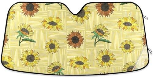 Frontscheibenabdeckung Gelbe Sonnenblumen Plaid Sommer Autoscheibenabdeckung Faltbar Auto Windschutzscheiben Abdeckung Schützt Innenraum Windschutzscheibenabdeckung Für SUV Truck S