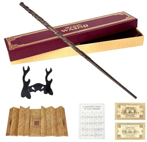 WDKXCN Baguette Hermione Granger de 37 cm avec noyau en acier et résine, baguette magique Hermione dans un coffret cadeau avec billets dorés, lettre d'acceptation, carte, lunettes noires, bracelet