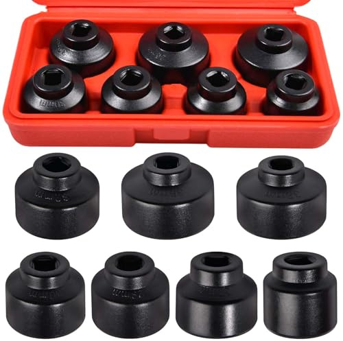LEONTOOL 7-Piece Oil Filter Socket Set, 3/8 Drive Low Profile Oil Filter Cap Wrench Socket Set | 24mm, 27mm, 29mm, 30mm, 32mm, 36mm, 38mm | Aluminum Alloy, 6-Point Design, Storage Case Included