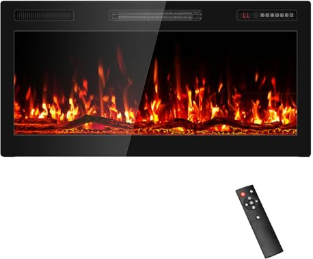 91CM Elektrokamin, Einbau- oder freistehend, mit 3D-Flammeneffekt, Schwarz, Überhitzungsschutz
