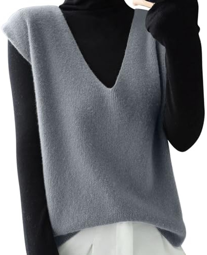 Generisch Chaleco de punto sin mangas para mujer con cuello en V, suéter de punto holgado y sin mangas para el ocio Vestido de novia, gris, XL