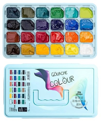 Harewtwy Set de 24 Pinturas Gouache en Gelatina para Principiantes, Concentrado, 30 Ml, con Recambio Reemplazable.