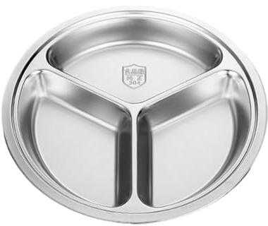 WATERBELINE Piatto rotondo diviso in acciaio inox, 28 cm, con scomparti multipli per alimenti, per casa, cucina, sala da pranzo, forno a microonde
